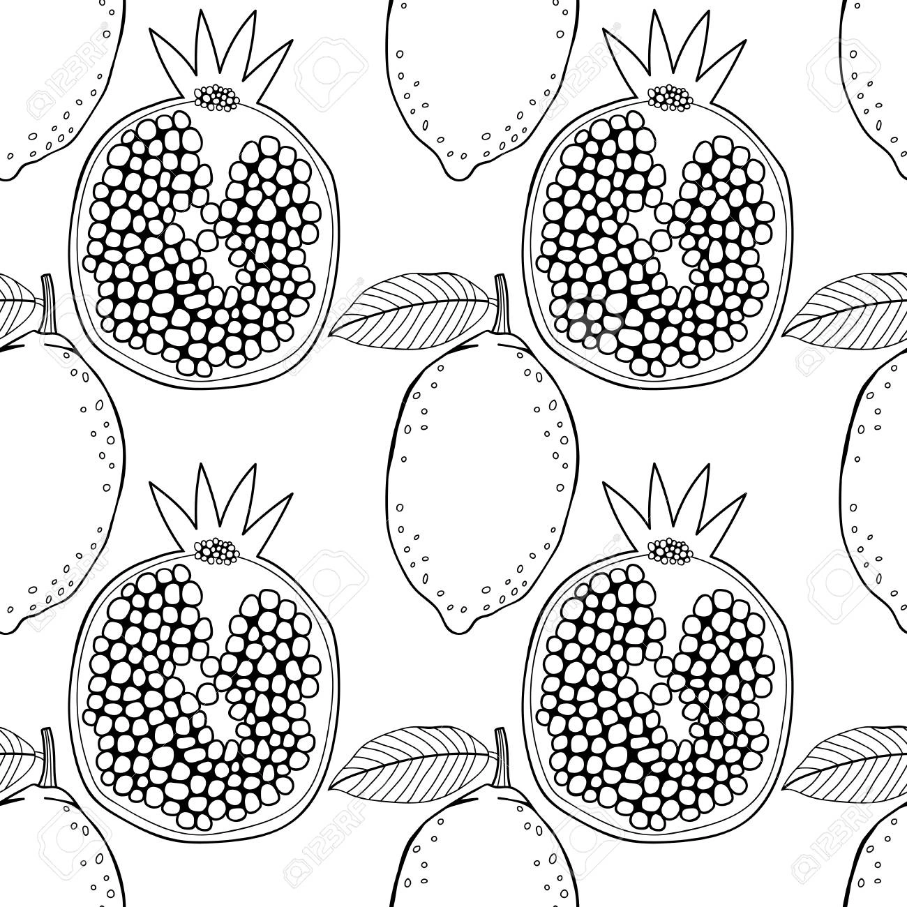Coloring page pomegranate and lemons